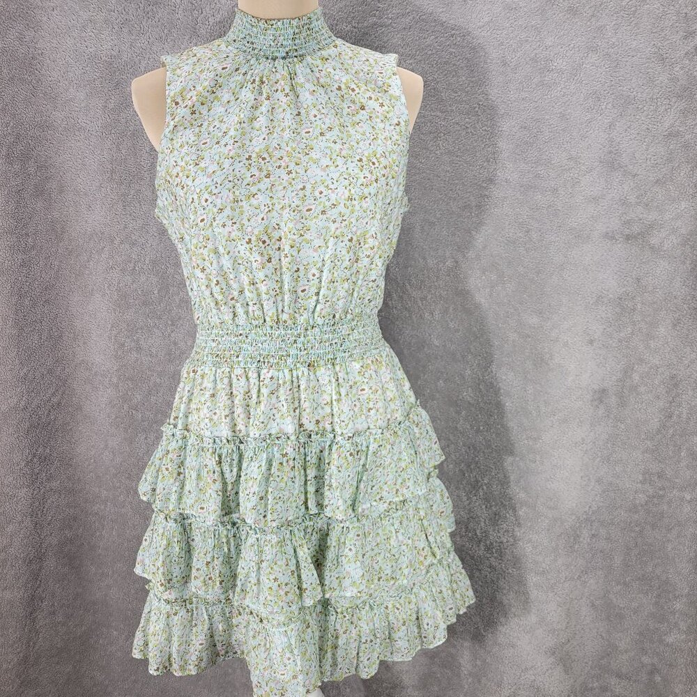 1. State Floral Smocked Sleeveless Tiered Ruffled Fit & Flare Mini Dress XL